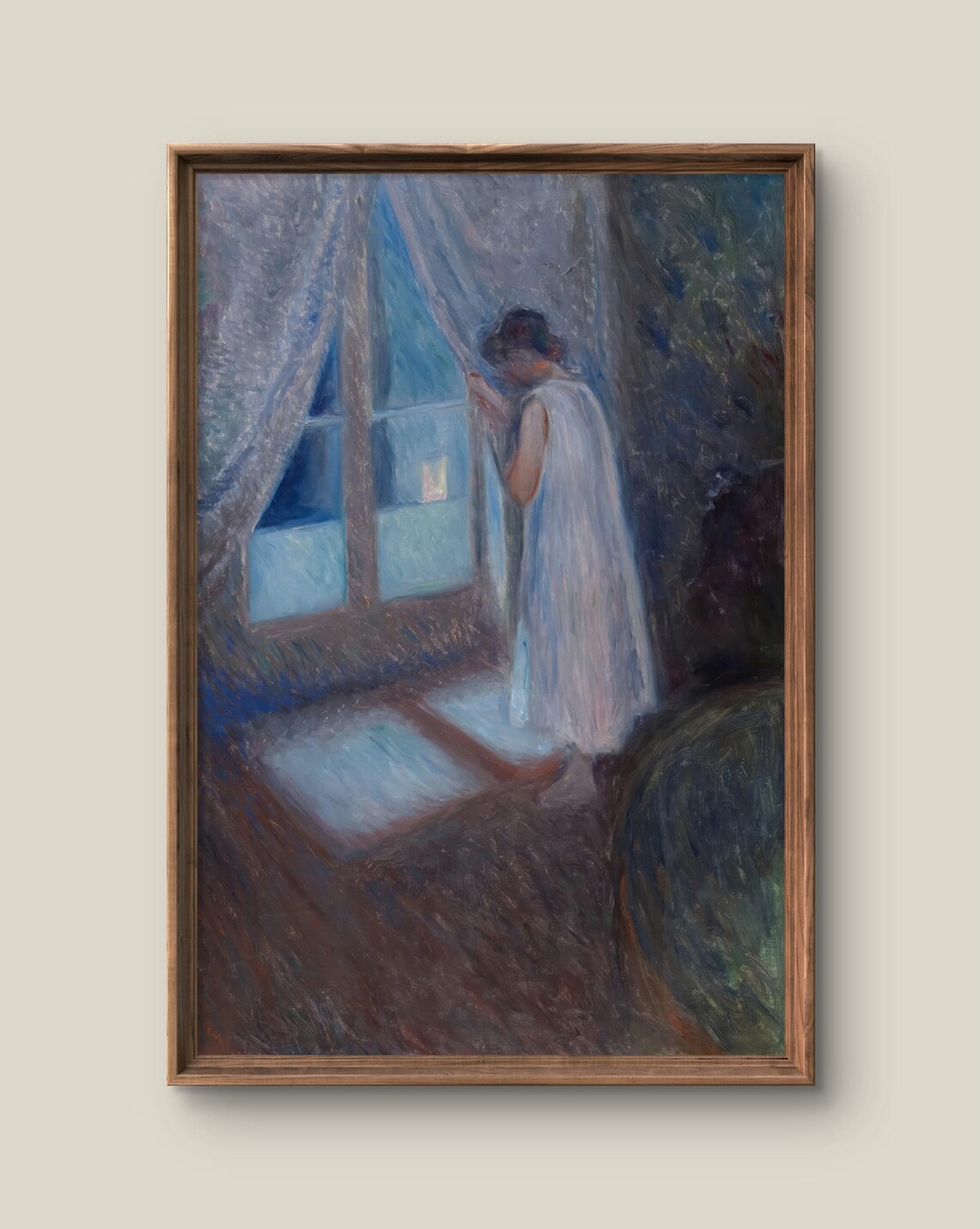 Woman Portrait Art Print Contemporary Wall Decor Impressionist Painting Moonlit Window Instant
