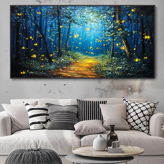 On Panoramic Forest Art Original Large Long Wide Forest Painting Horizontal Enchanted Woods Textured Wall Art Modern Home Decor