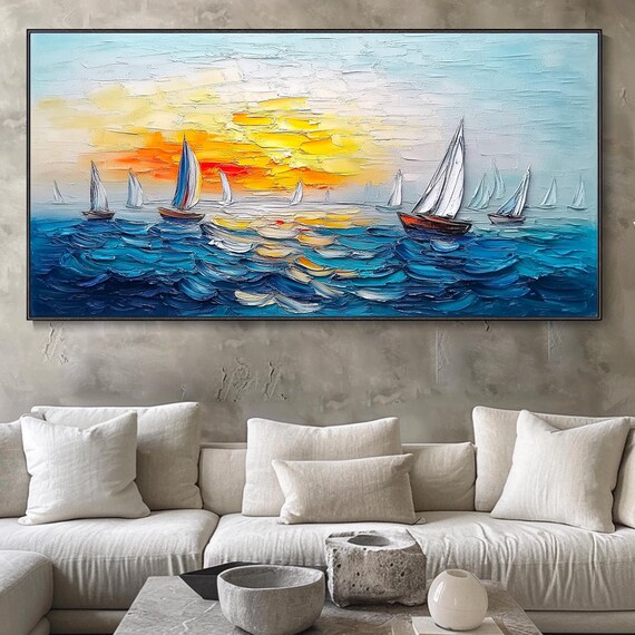 White Sailboats Regatta Golden Sunset Deep Blue Sea Sailing Poster