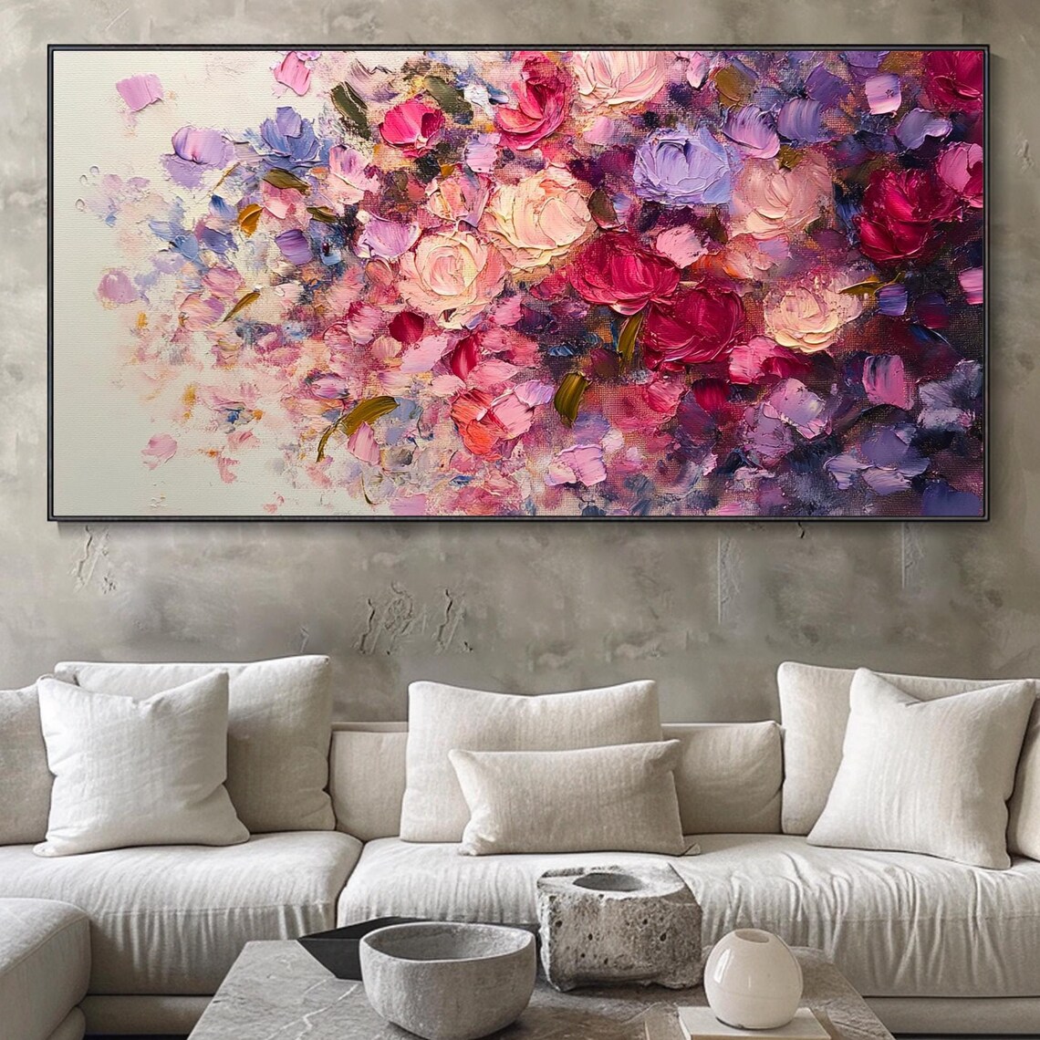 Lush Cascading Pink Purple Rose Blossoms Cream Floral Art Poster