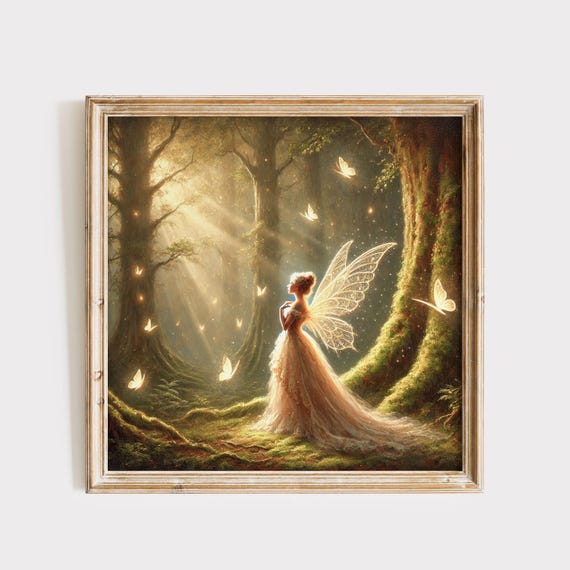 Magical Forest Fairy And Butterflies Painting Wall Art For Nursery