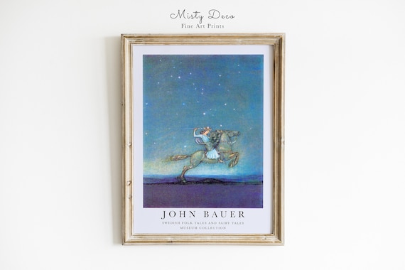 John Bauer Night Rider Starry Sky Horse Fairy Tale Vintage Art Print