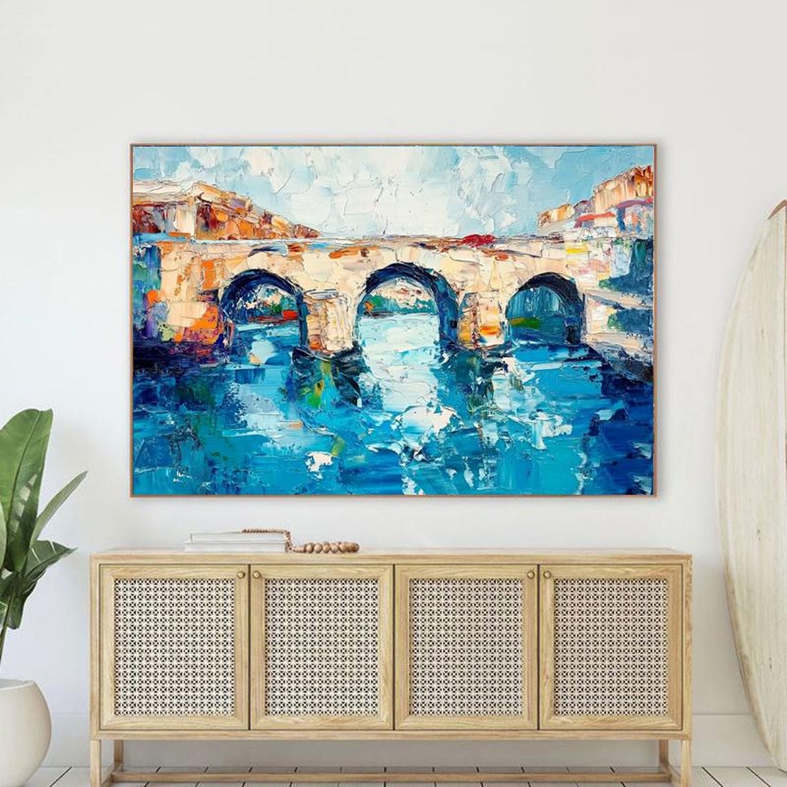 Historic Stone Arch Bridge Over a Turquoise River Oil Poster - Image 6