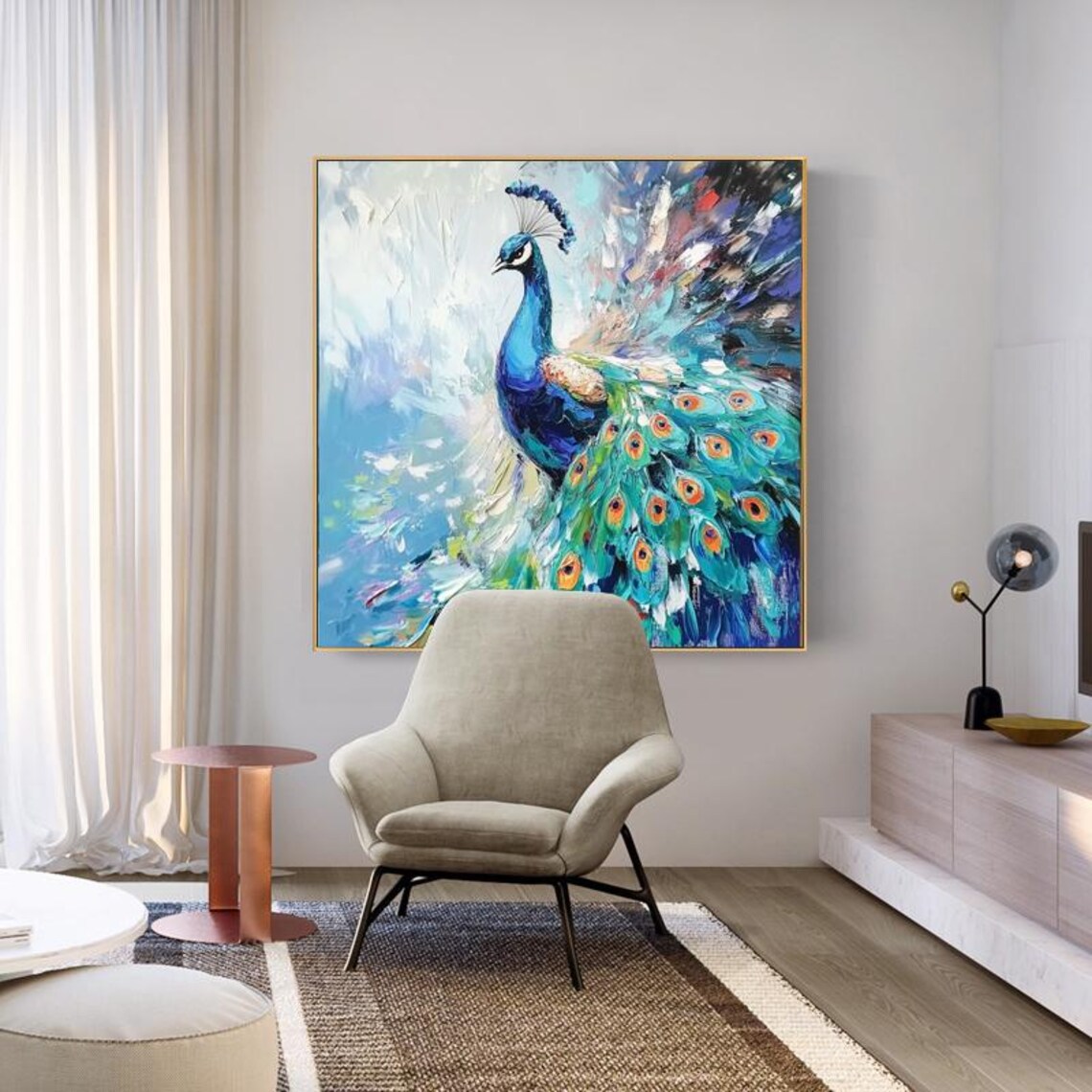Impressionist Peacock Art Print, Colorful Display - Image 3