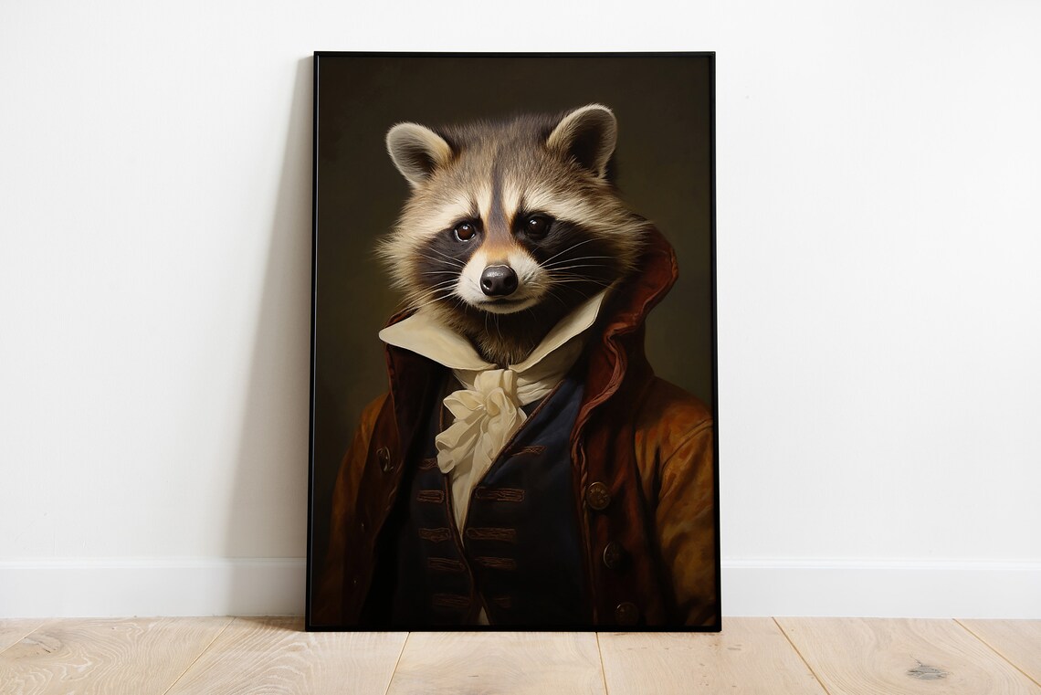 Renaissance Raccoon Portrait Print Animal Human Body Art
