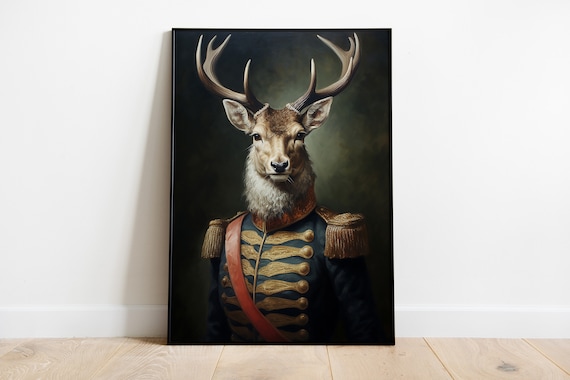 Renaissance Stag Portrait Noble Deer In Military Uniform Poster