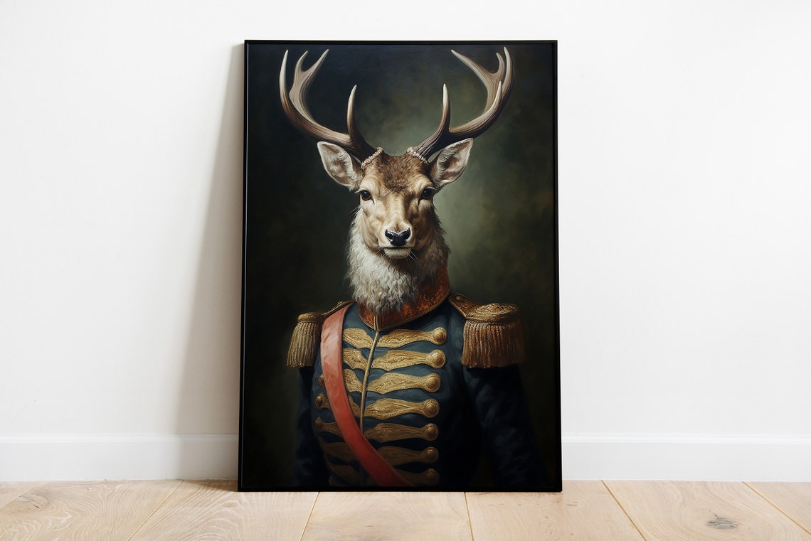 Renaissance Stag Portrait Noble Deer In Military Uniform Poster