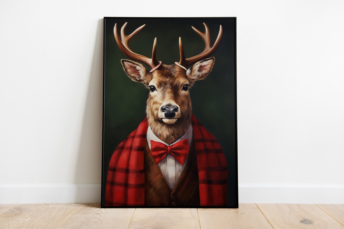 Christmas Reindeer Portrait Festive Home Decor Poster