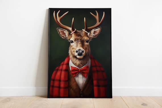 Christmas Reindeer Portrait Festive Home Decor Poster