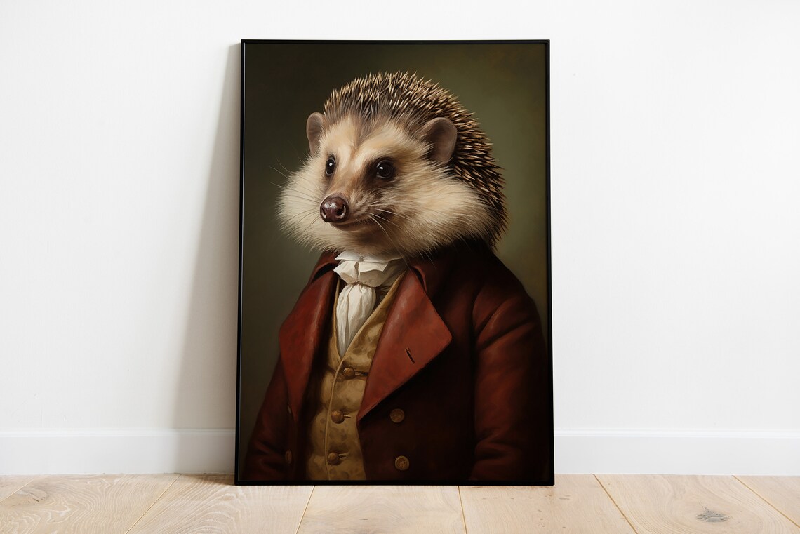 Renaissance Hedgehog Portrait Print Animal Human Body Wall Art