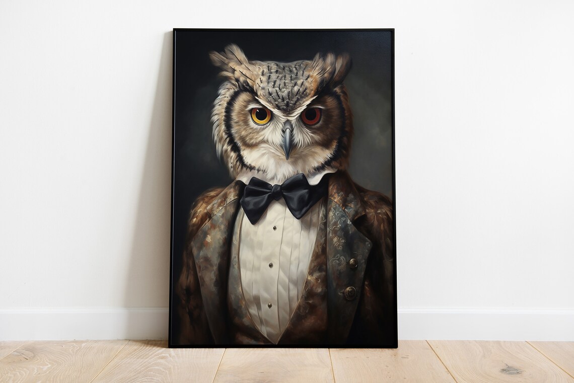Funny Owl In Tuxedo Bow Tie Renaissance Animal Portrait Poster