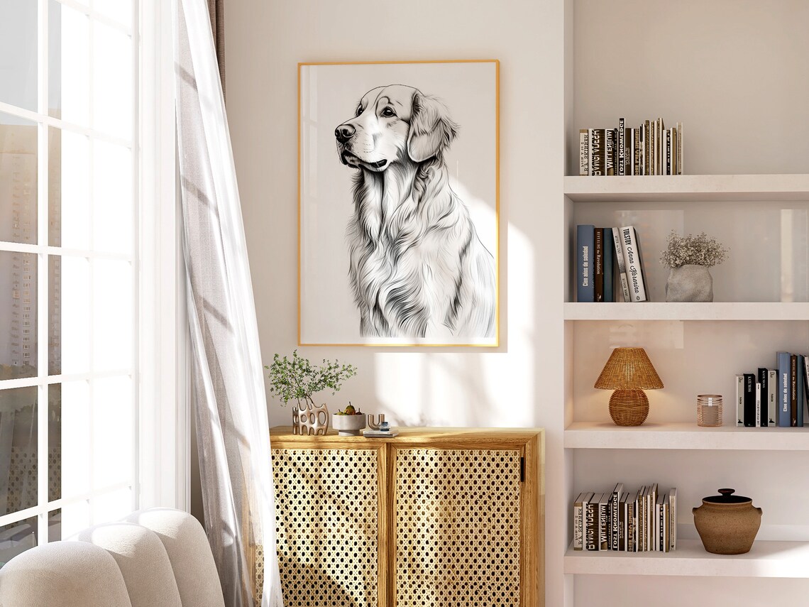 Golden Retriever Pencil Sketch Side Profile Elegant Portrait Poster - Image 5