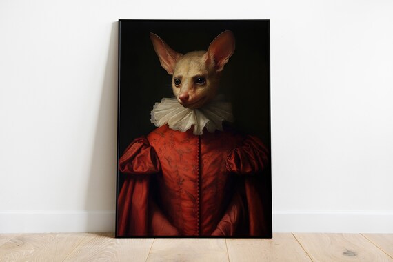 Bat in a Red Baroque Dress with White Ruff Gothic Portrait Poster