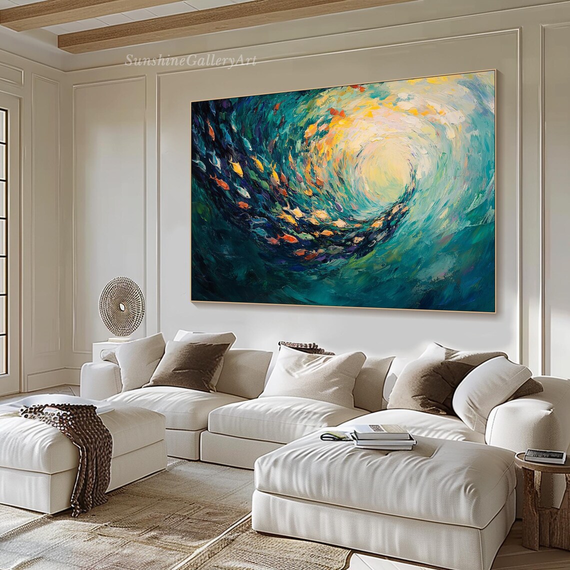Fish Swarm Oil-Painting-Style Art Print, Ocean Abstract - Image 3
