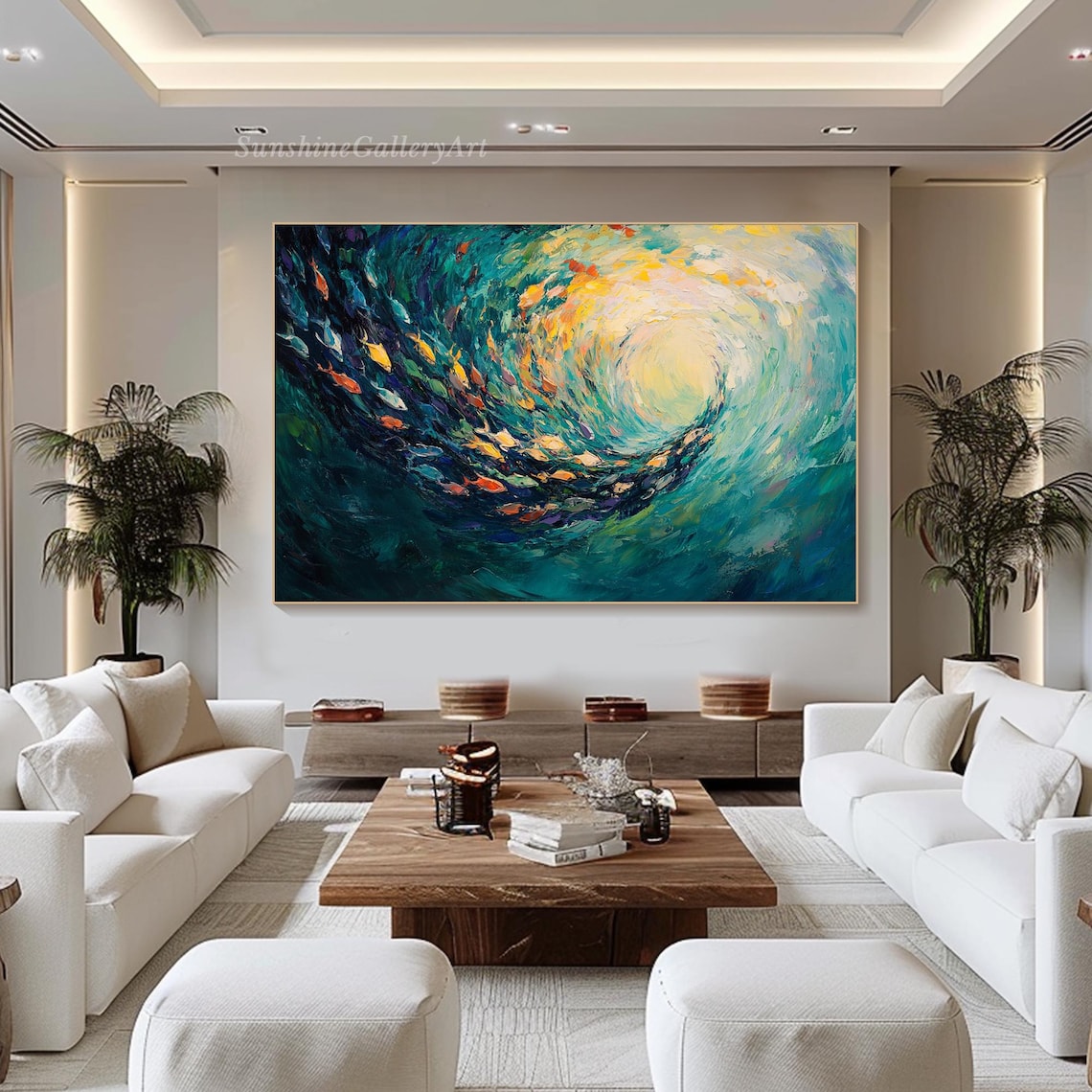 Fish Swarm Oil-Painting-Style Art Print, Ocean Abstract - Image 2