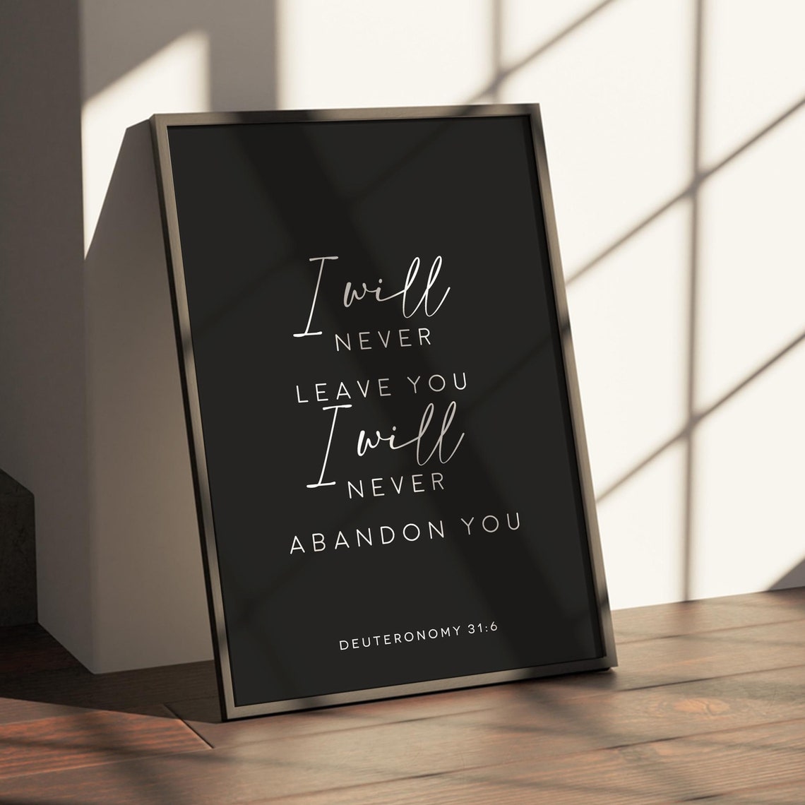 Bible Verse Wall Art I Will Never Leave You Inspirational Decor Wooden Sign Religious Frame Art On Black Background