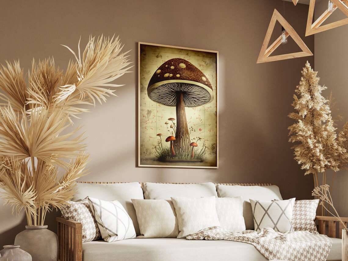 Oversized Brown Mushroom Vintage Botanical Art Illustration Poster - Image 4