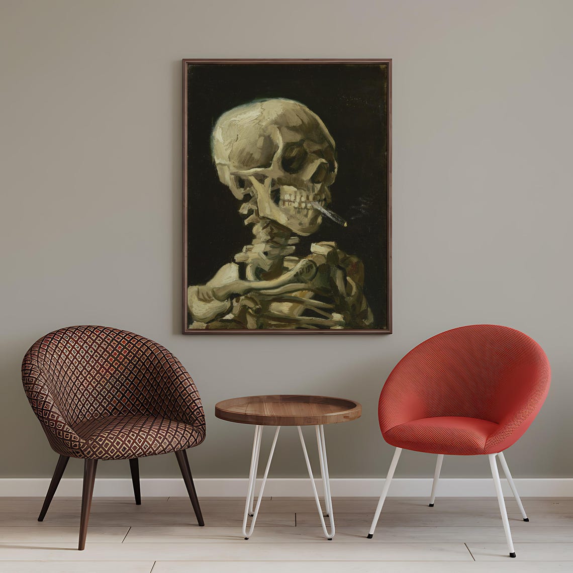 Van Gogh Art Wall Print Dark Academia Skull Poster Vintage Edgy Decor Unique Painterly Skeleton With Burning Cigarette - Image 2