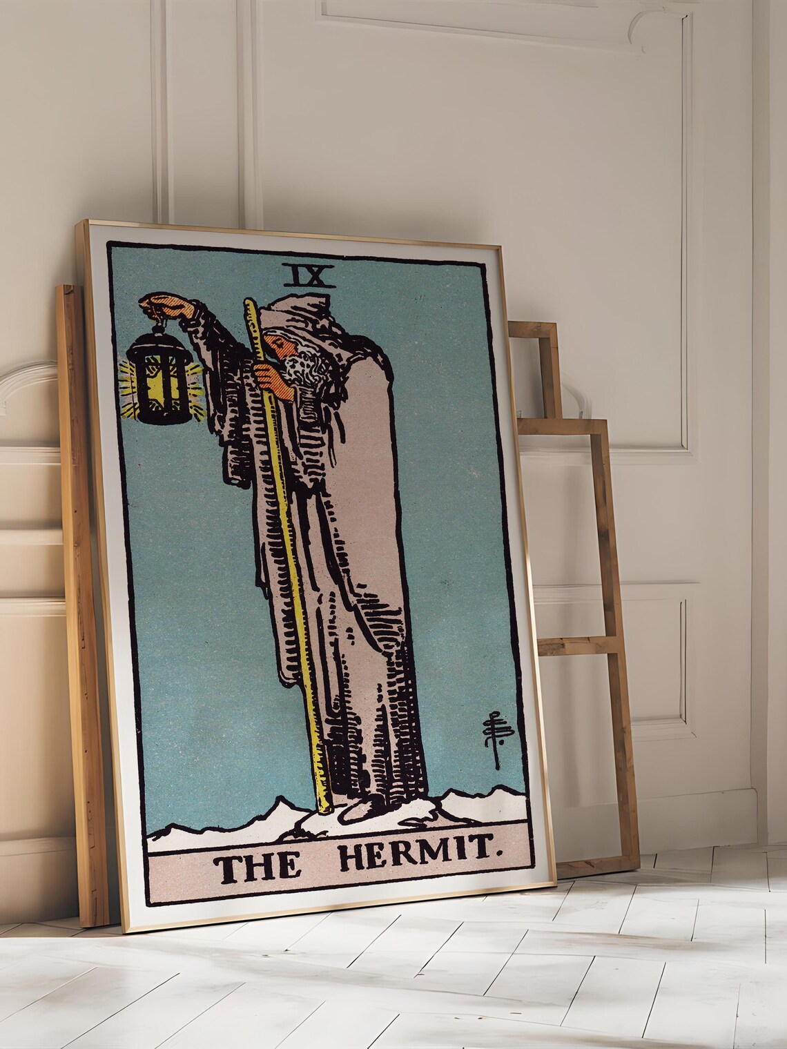 The Hermit Rider Waite Tarot Card Lantern Mystical Occult Vintage Art Poster