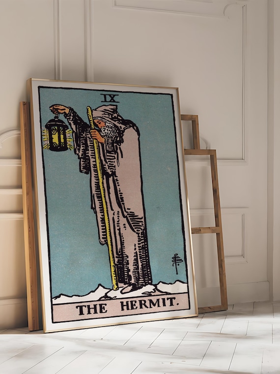 The Hermit Rider Waite Tarot Card Lantern Mystical Occult Vintage Art Poster