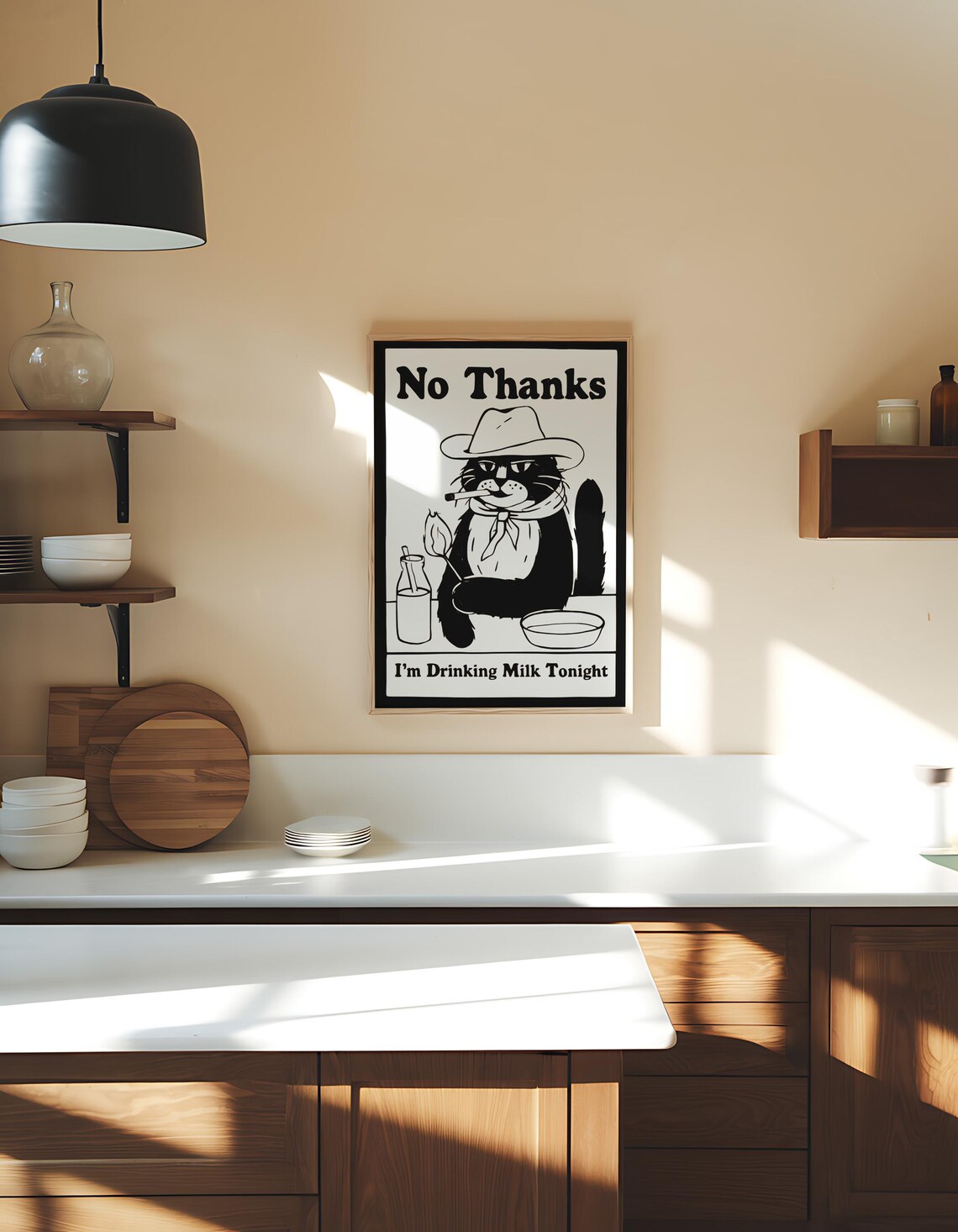 Cowboy Cat Says No Thanks I Am Drinking Milk Tonight Funny Poster - Image 2
