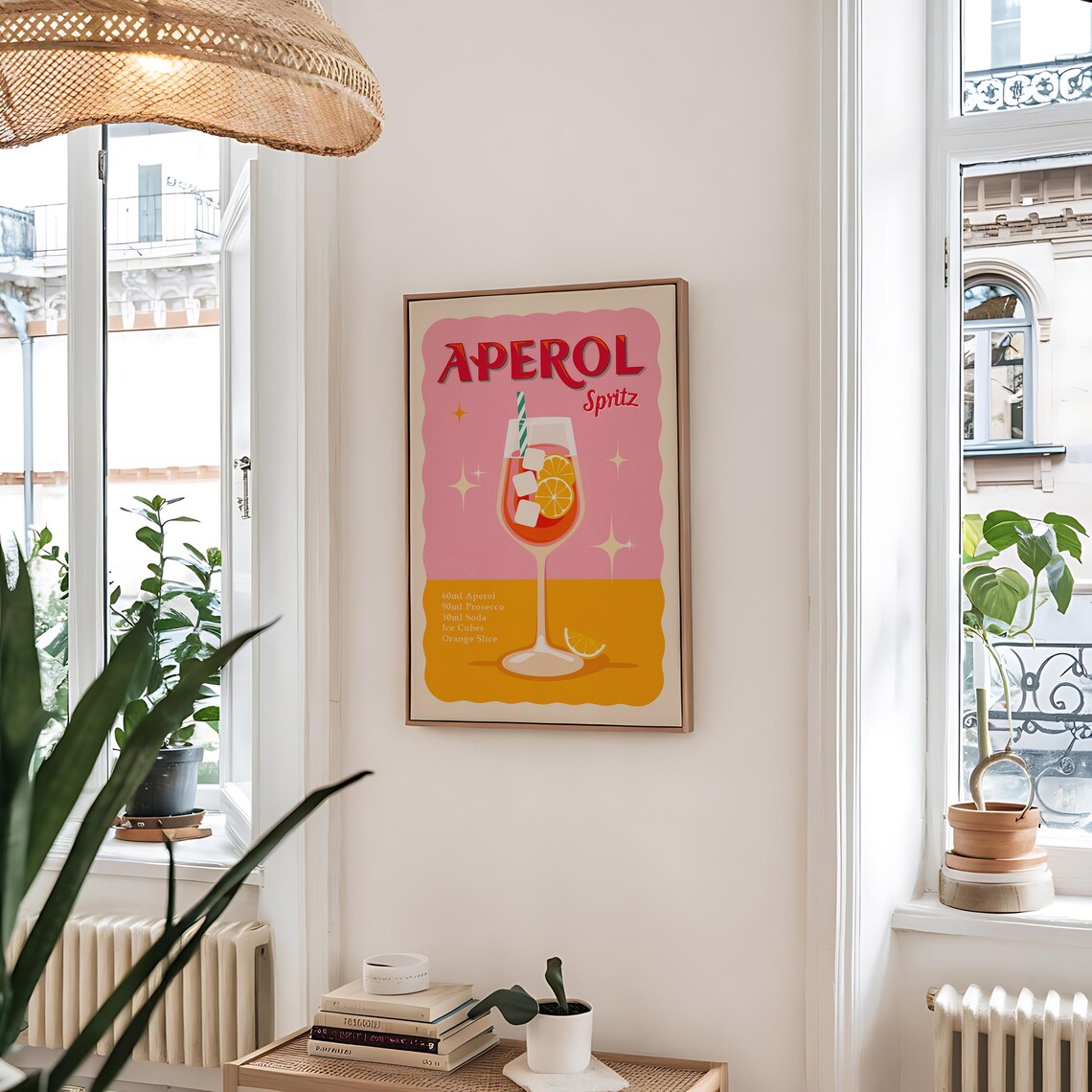 Retro Pink Aperol Spritz Cocktail Recipe Glass Illustration Bar Poster - Image 3