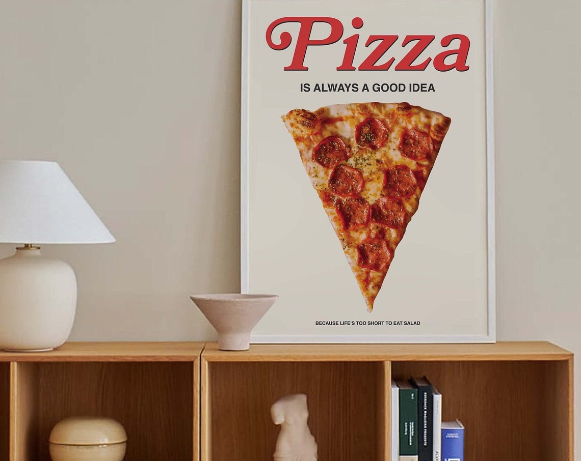Pizza Print Art Red Kitchen Decor Retro Pizza Poster Cute Food Kitchen Art - Image 5
