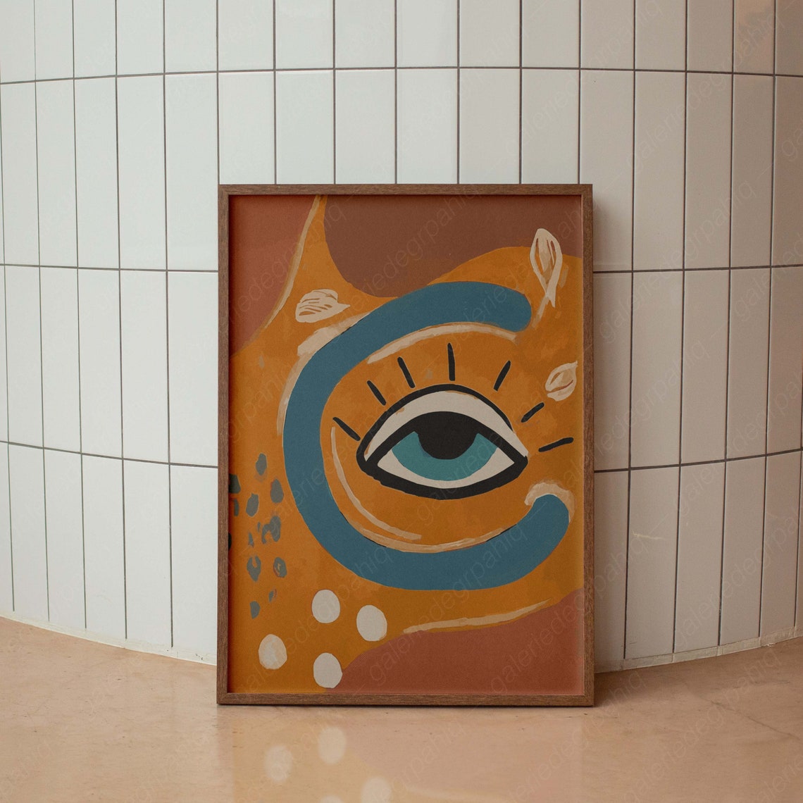 Boho Evil Eye Abstract Terracotta Teal Warm Minimalist Art Print