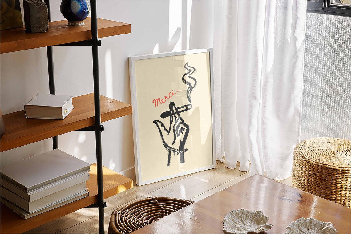 Merci Smoking Hand French Parisian Ink Sketch Chic Art Poster - Image 4