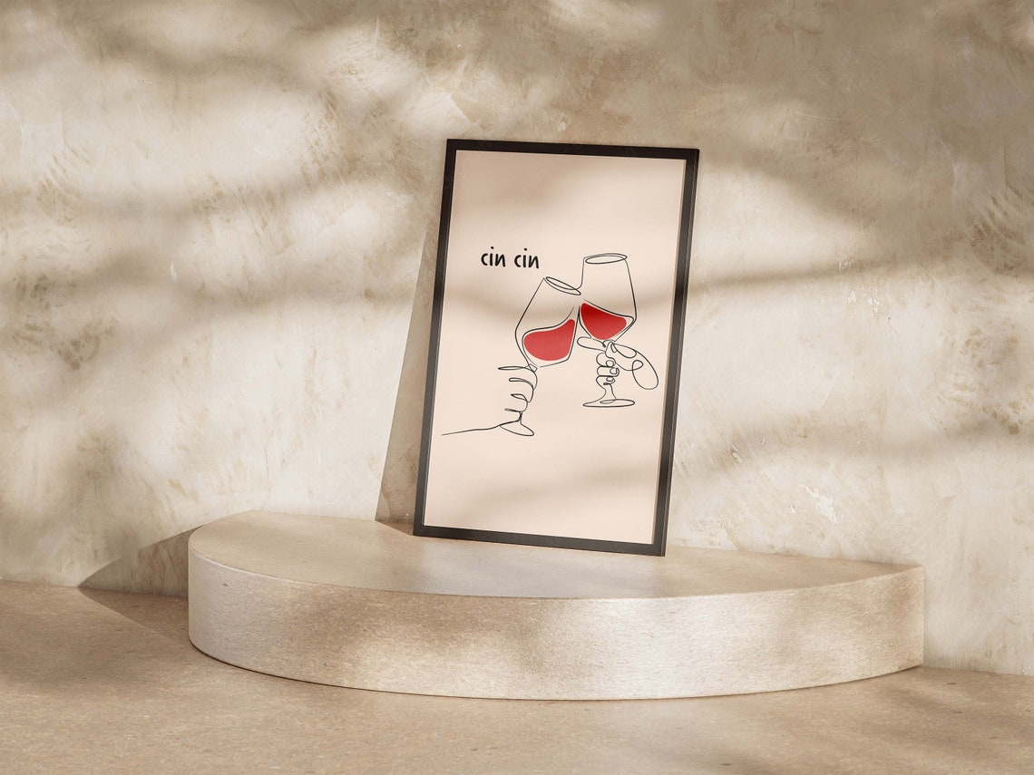 Cin Cin Wine Cheers Clinking Glasses Minimal Line Drawing Poster - Image 5