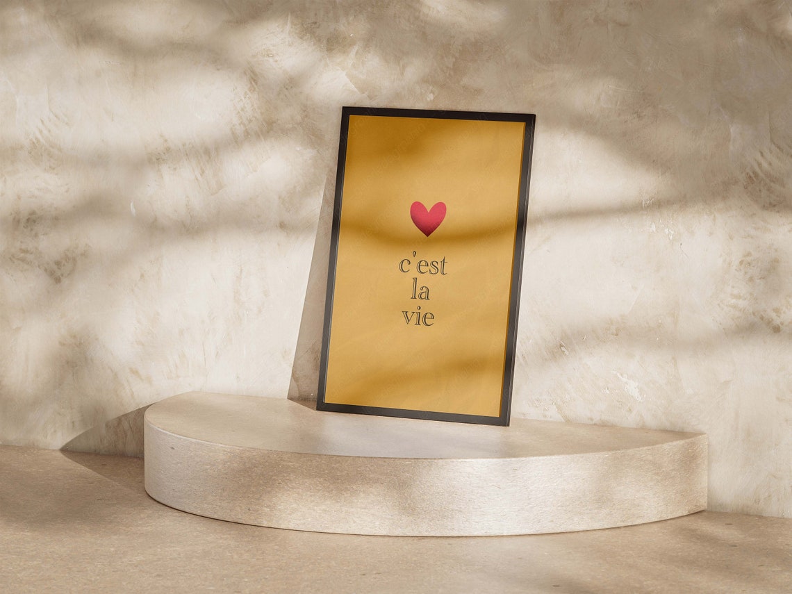 Cest La Vie Red Heart Mustard Yellow French Love Minimal Poster - Image 5