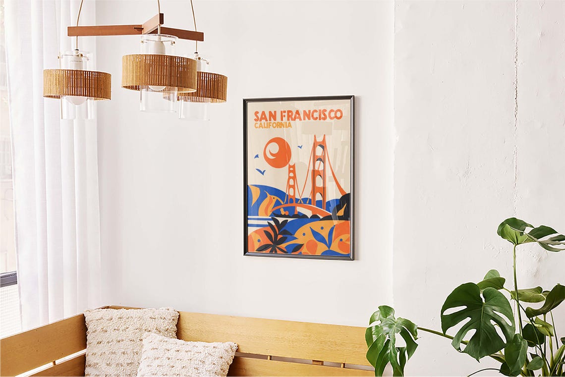 San Francisco California Golden Gate Bridge Retro Travel Art Poster - Image 5