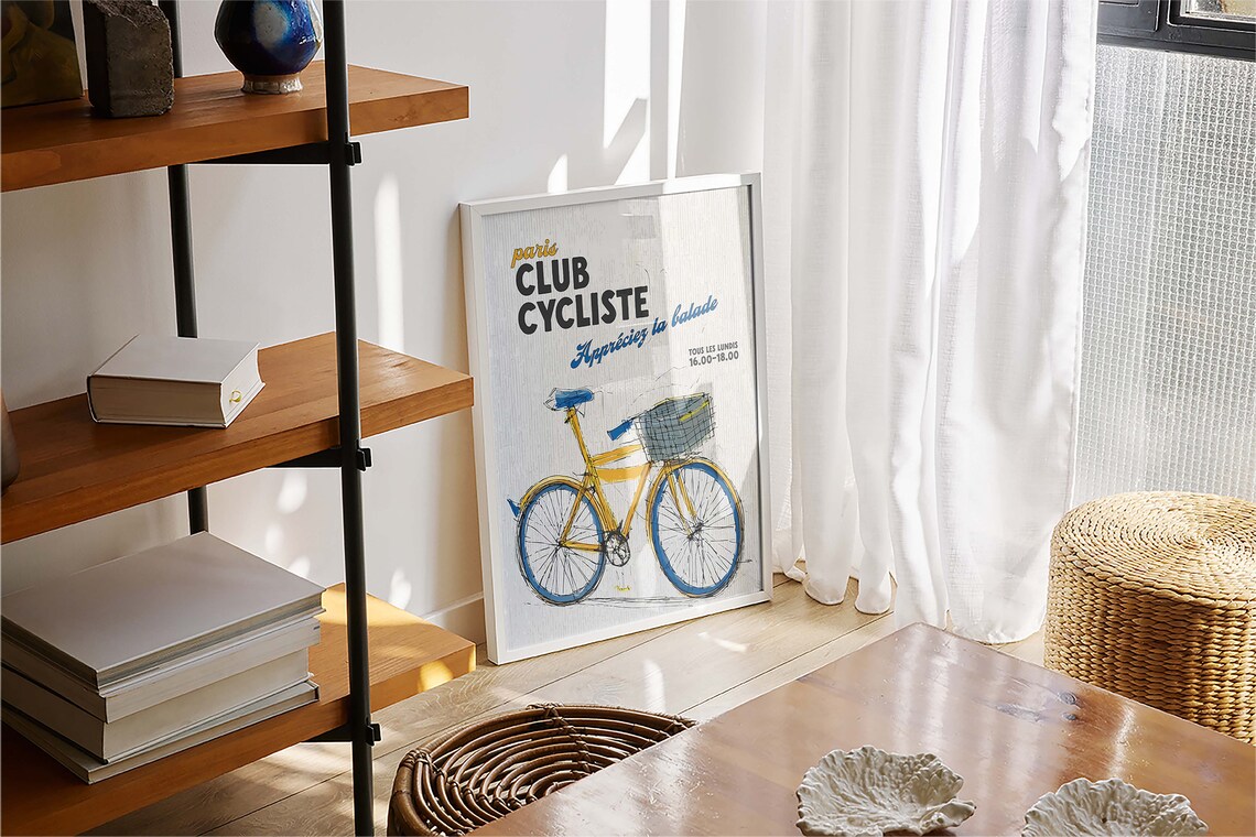 Paris Club Cycliste Yellow Bicycle French Retro Cycling Club Poster - Image 4