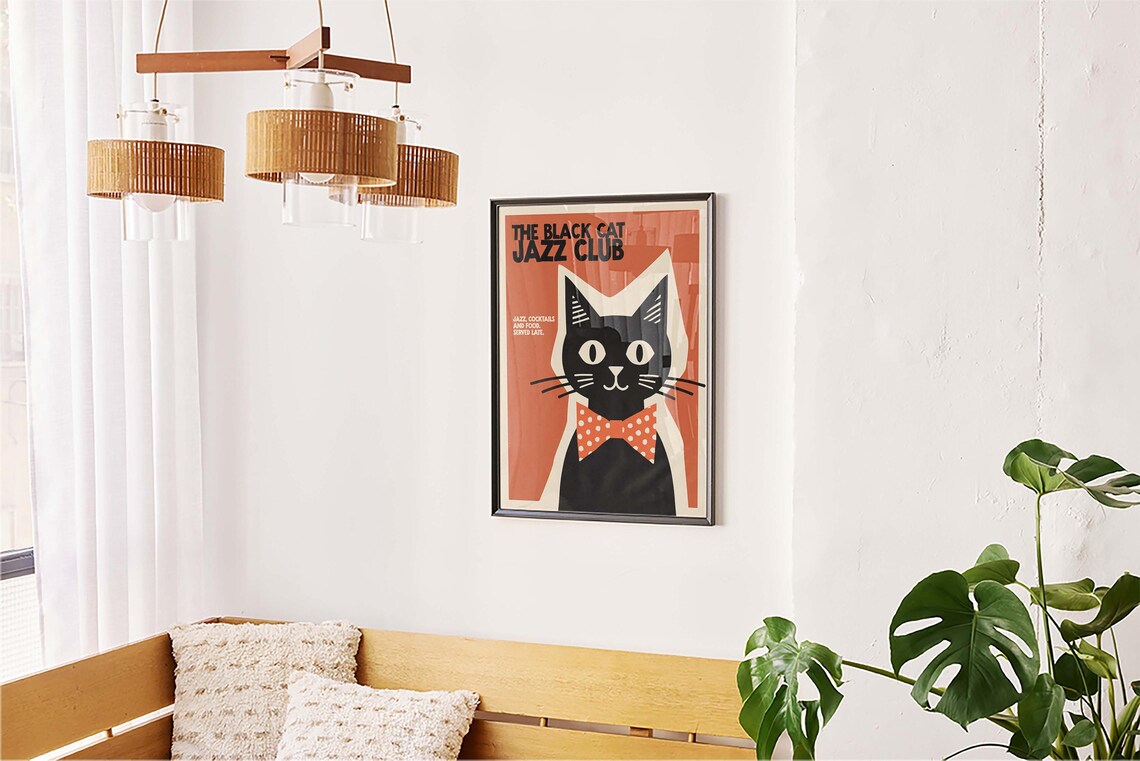 Retro Black Cat Jazz Club Poster, Mid-Century Print - Image 5