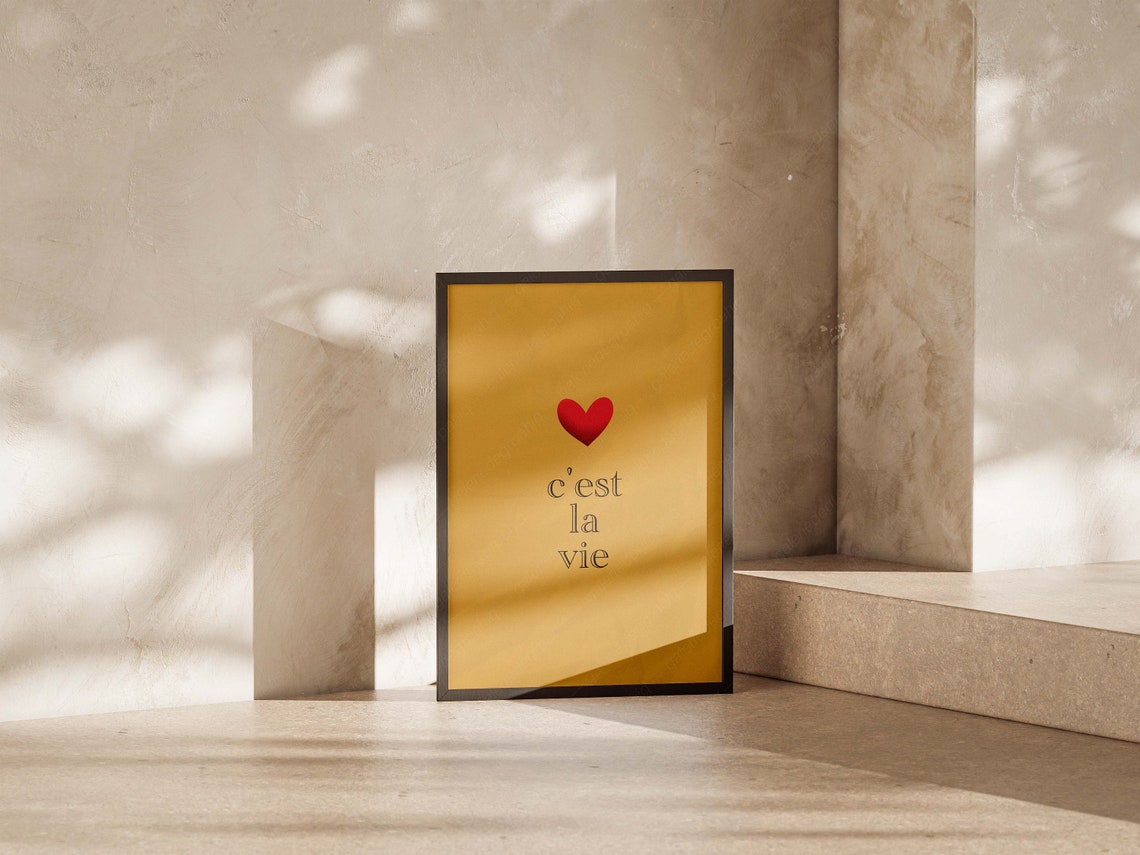 Cest La Vie Red Heart Mustard Yellow French Love Minimal Poster - Image 4