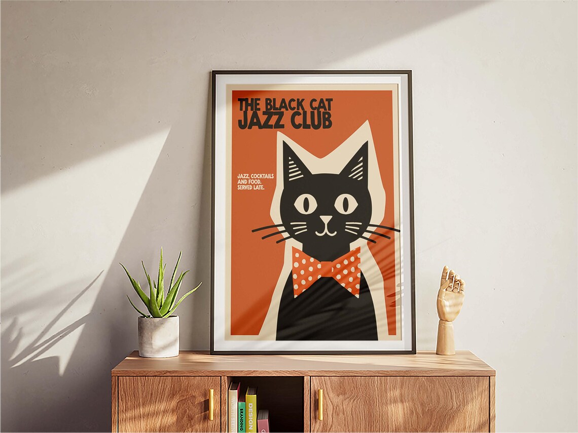 Retro Black Cat Jazz Club Poster, Mid-Century Print - Image 3