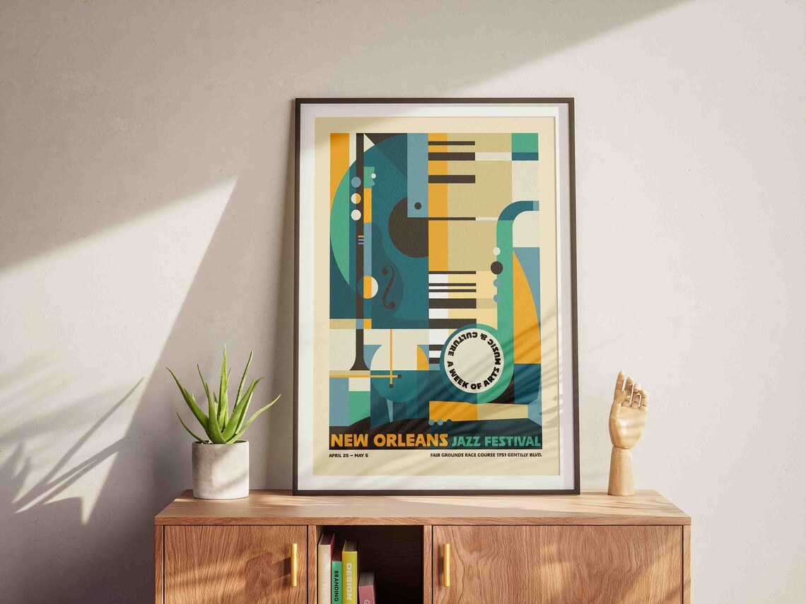 New Orleans Jazz Festival Geometric Music Collage Concert Art Poster - Image 5
