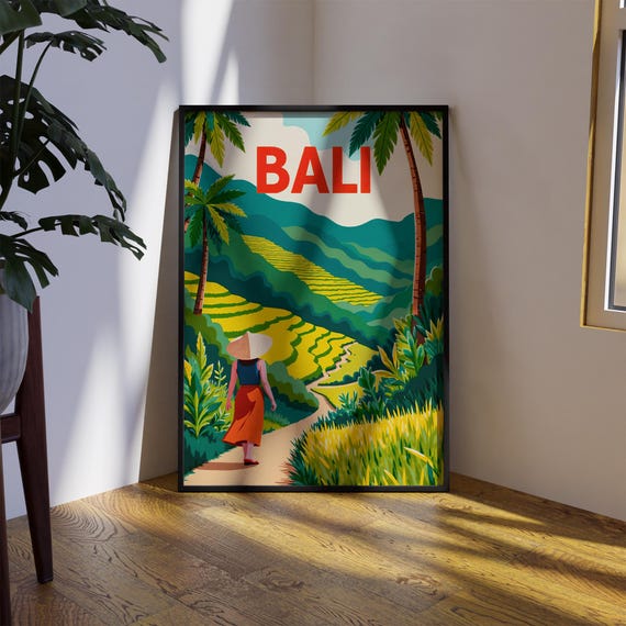 Bali Travel Poster Tropical Wall Art Print Colorful Beach Illustration For Living Room Or Gift Kids Babies