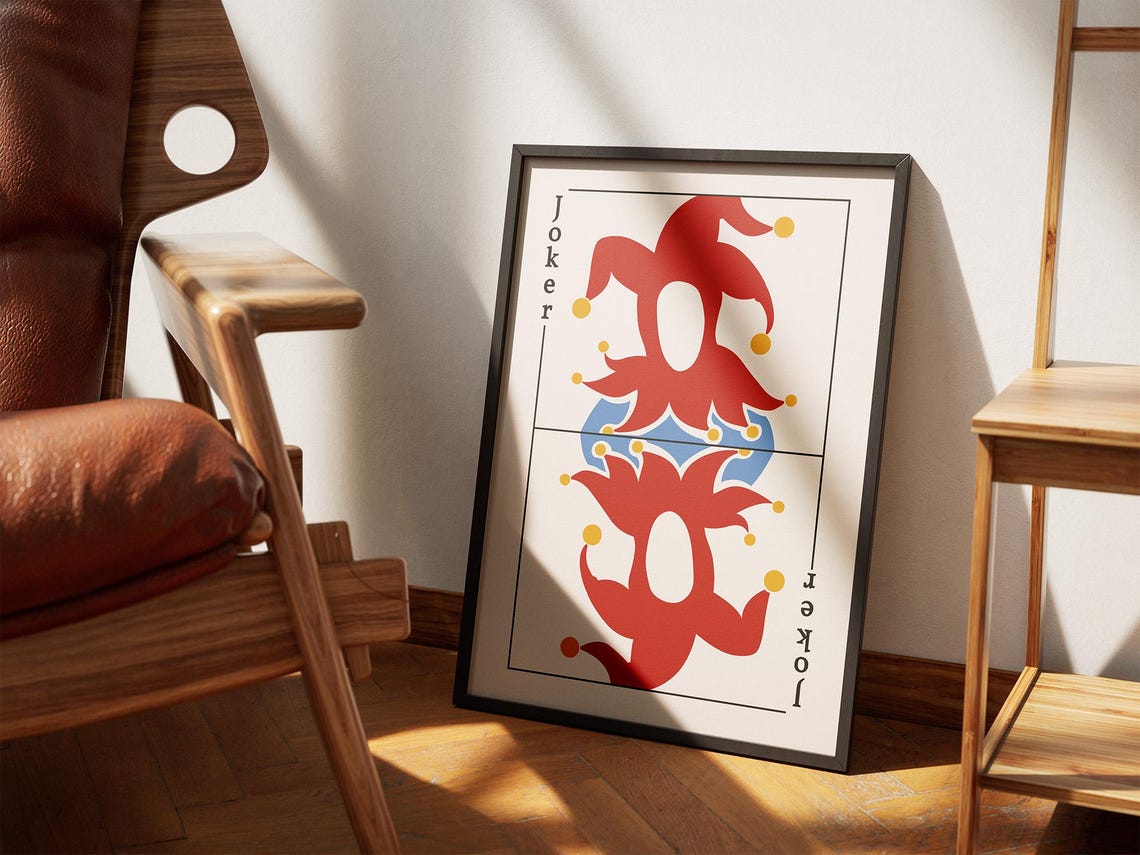 Trendy Joker Playing Card Retro Minimalist Red Black Art Poster
