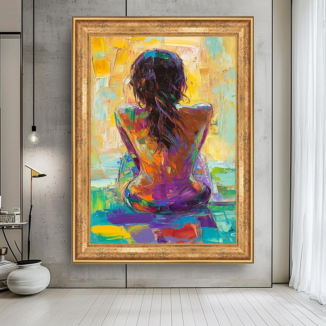 Colorful Abstract Nude Woman Back View Expressionist Art Poster