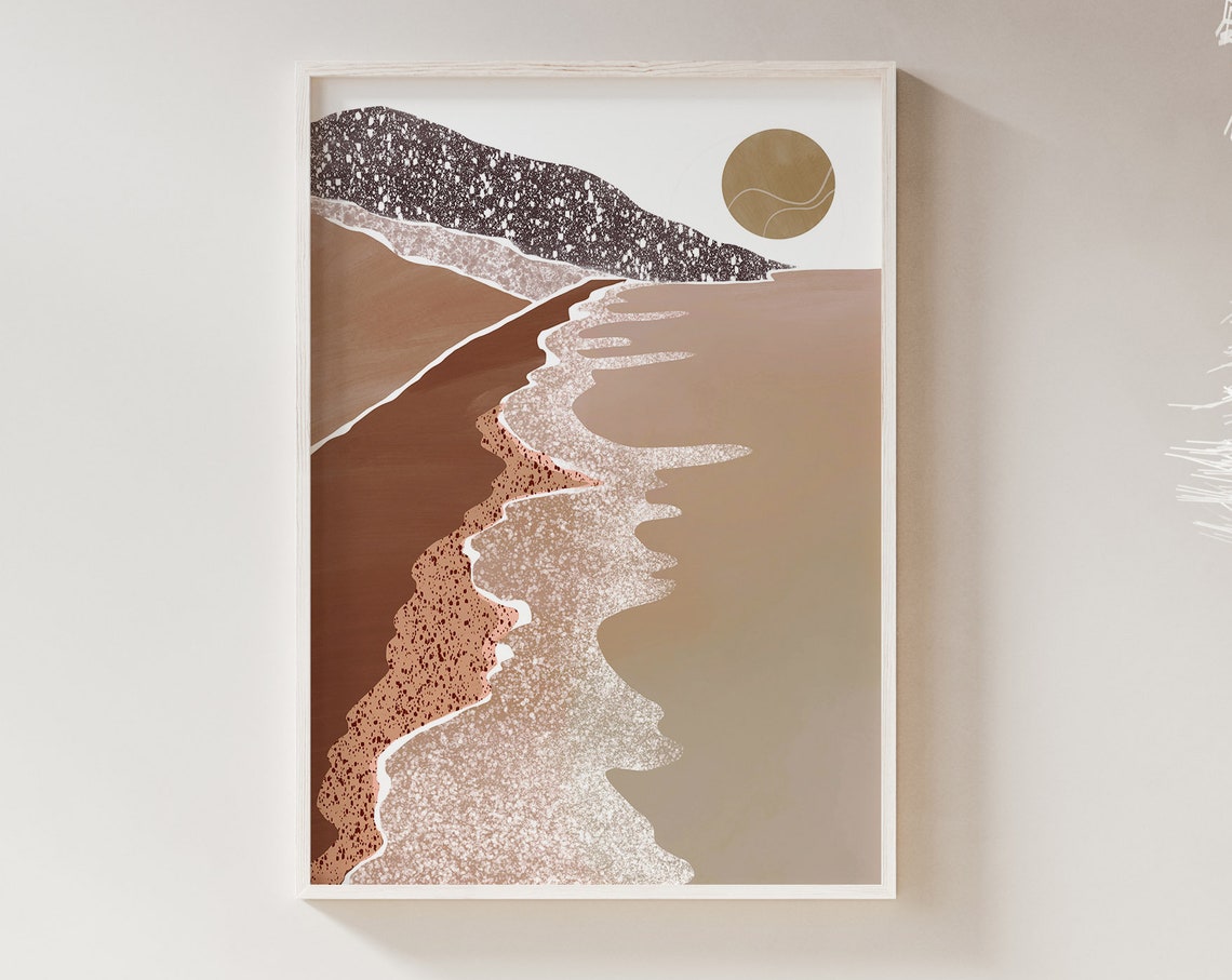 Boho Beach Coastline Sun Abstract Textured Coastal Art Poster - Image 3