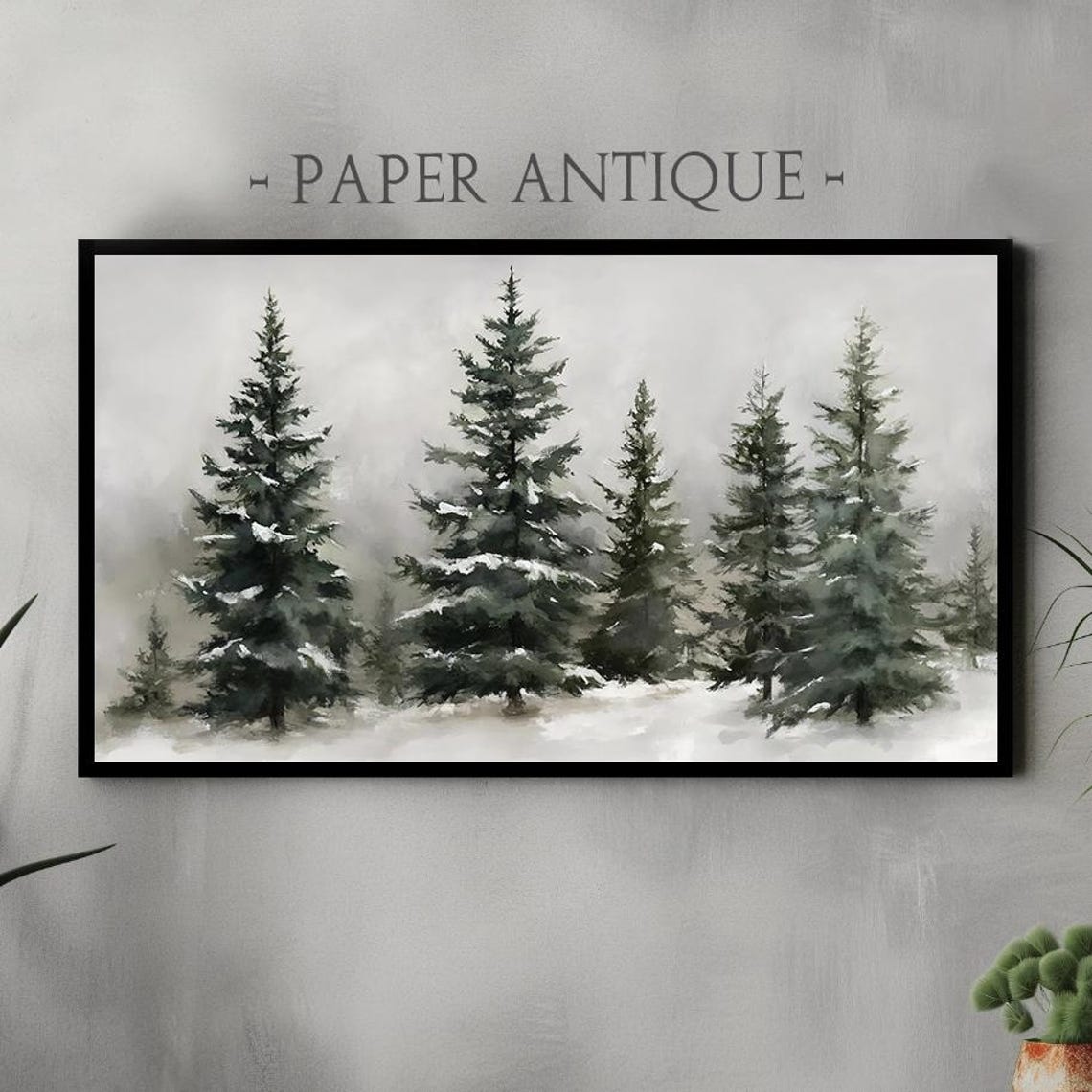 Serene Snowy Pine Trees Watercolor Winter Landscape Art Poster