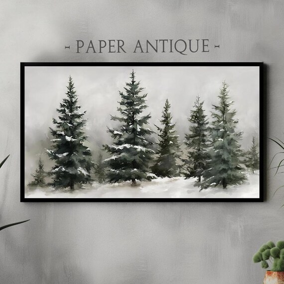 Serene Snowy Pine Trees Watercolor Winter Landscape Art Poster