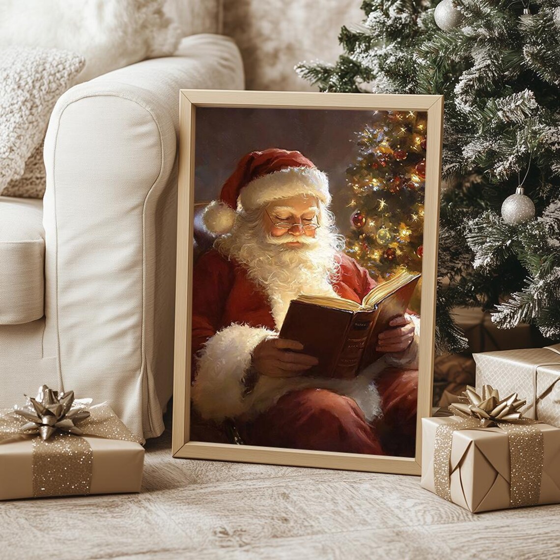 Santa Claus Reading Glowing Book By Lit Christmas Tree Poster - Image 5