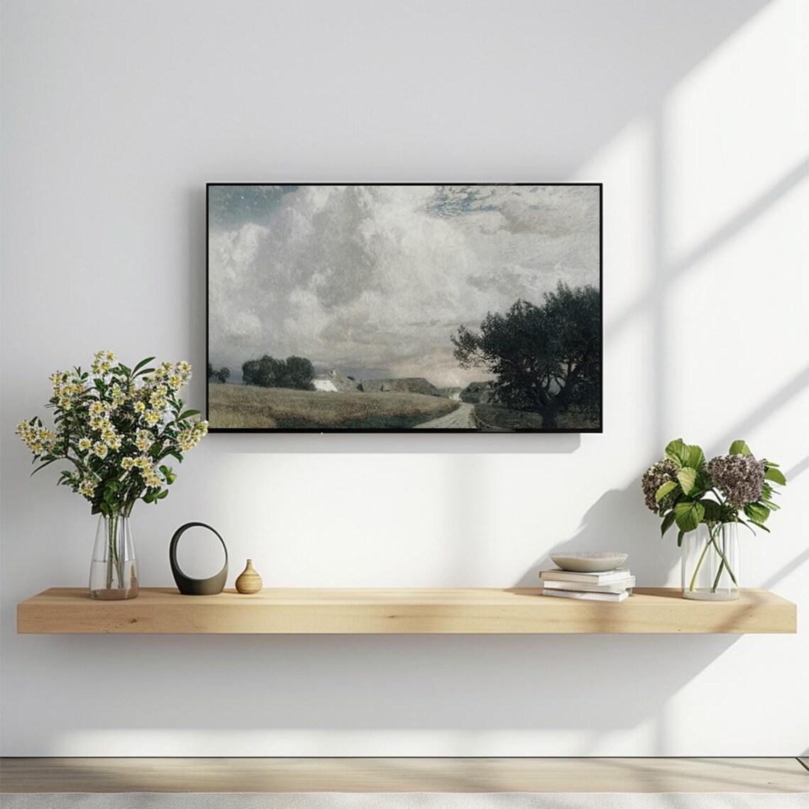 Country Road Under Cloudy Sky Vintage Rural Landscape Painting Poster - Image 2