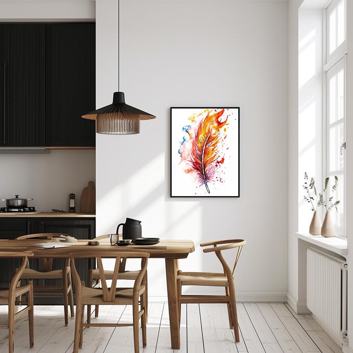 Vibrant Abstract Feather Watercolor Art Splash Painting Poster - Image 4