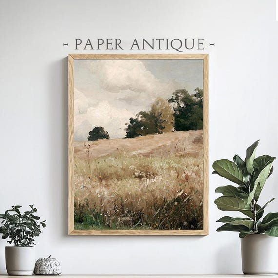 Field Landscape Oil Painting Serene Nature Scenery Rustic Countryside Wall Art Print Pt