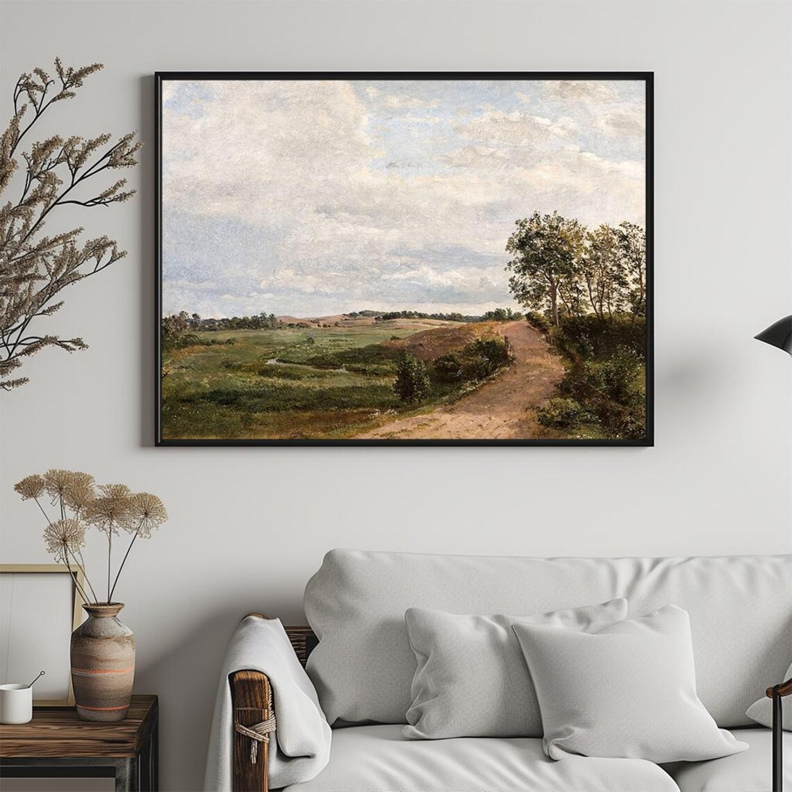 Country Road with Trees and Fields Sunny Day Vintage Painting Poster - Image 5