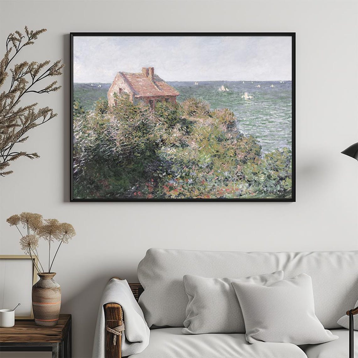 Seaside Cottage Cliff Overlook Sailboats Impressionist Art Poster - Image 5