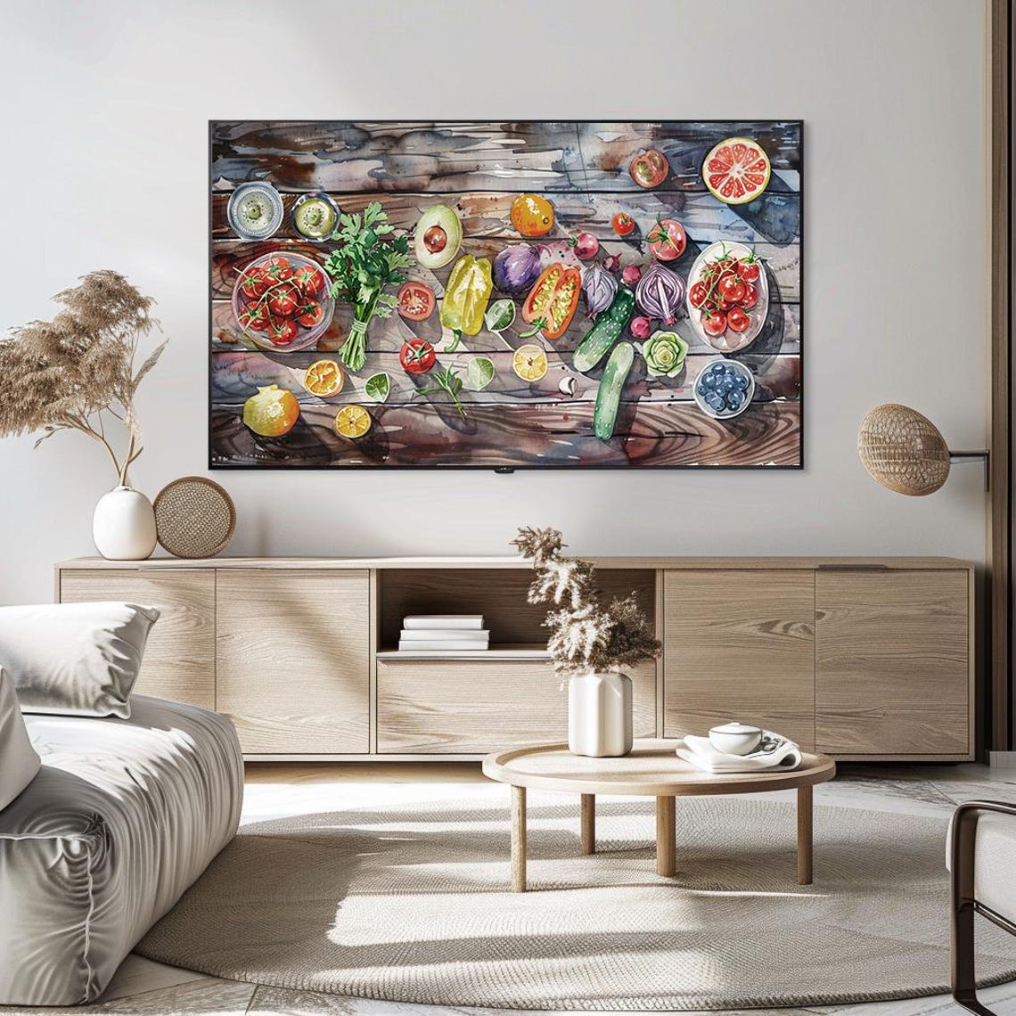 Fresh Vegetables Watercolor Kitchen Scene Rustic Table Poster - Image 5